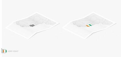 Set of two realistic map of Ivory Coast with shadow. The flag and map of Ivory Coast in isometric style. vector