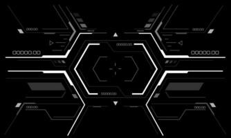 HUD sci-fi interface screen view white geometric on black design virtual reality futuristic technology creative display vector