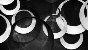 Black and white circles abstract grunge background vector