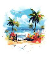 Digital Summer Beach Tshirt Design Illustration Art  Background photo