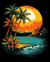 Digital Summer Beach Tshirt Design Illustration Art  Background photo