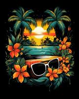 Digital Summer Beach Tshirt Design Illustration Art  Background photo