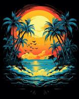 Digital Summer Beach Tshirt Design Illustration Art  Background photo