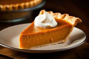 Close-up of a slice of pumpkin pie - delicious and tempting photo