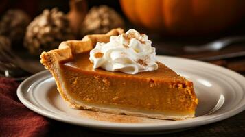 Close-up of a slice of pumpkin pie - delicious and tempting photo