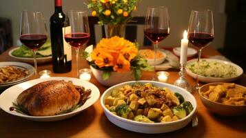 Turkey dinner with all the fixings - warm and inviting photo