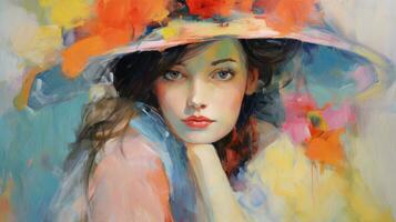 trending impressionist style oil painting. Playful portrait with whimsical brushwork photo