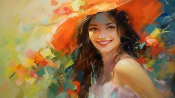 trending impressionist style oil painting. Playful portrait with whimsical brushwork photo