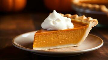 Close-up of a slice of pumpkin pie - delicious and tempting photo