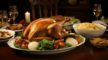 Turkey dinner with all the fixings - warm and inviting photo