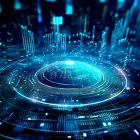 Fintech icon on abstract financial technology in dark blue theme photo