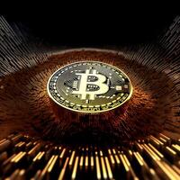 Golden Bitcoin Cryptocurrency in golden engraved surface photo