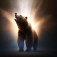 A angry roaring Grizzly Bear in the dark photo