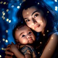 A beautiful Asian mother and her cute little baby photo