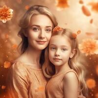 A beautiful mother and cute daughter with beautiful eyes photo