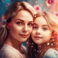 Cute little girl with her loving mother photo