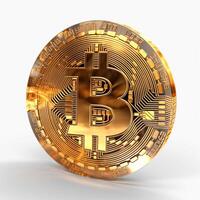 Abstract Golden bitcoin on a white background photo