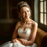 AI Generative Close-up of bride sitting smiling photo