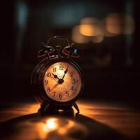 Old round dial clock on table photo