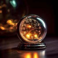 Vintage black dial clock on the table photo