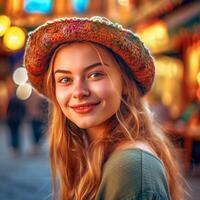 A beautiful girl wearing a hat photo