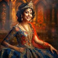 ai generativo un hermosa niña vestido como un real indio princesa en real antecedentes foto