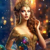 AI Generative A pretty girl dressed as a royal queen of Europe in royal background close up photo