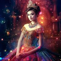 AI Generative A beautiful girl dressed as a royal queen of Europe photo