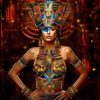 Pretty proud Egyptian queen on a dark background photo