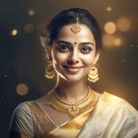AI Generative Attractive looking Indian girl dressed in a beautiful saree photo