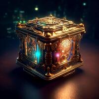 Magical glowing puzzle box photo