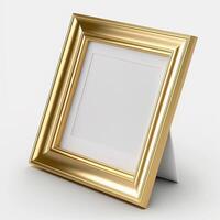 Luxury square shape gold metal photo frame in white background