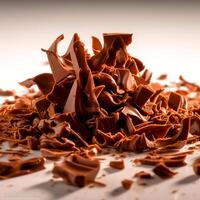 AI Generative Abstract Chocolate shavings roles on white background photo