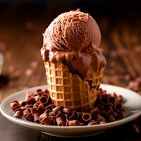 AI Generative Chocolate cone ice cream photo