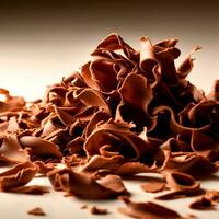 AI Generative Thin delicious Chocolate shavings on the white background photo