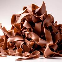 AI Generative large size Chocolate shavings roles on white background photo