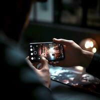 AI Generative Using mobile phone at night photo
