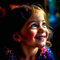 Cute looking little smiling girl in elegant dress photo