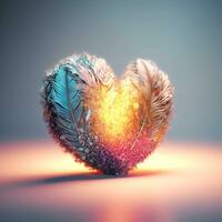 AI Generative Abstract colorful heart made of soft feathers photo