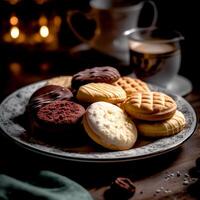 AI Generative Assorted shortbread cookies closeup photo