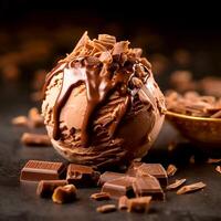 Cooled sweet ice cream with chocolate on the dark photo