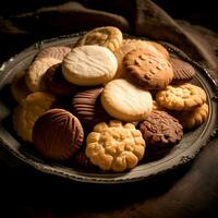 AI Generative Assorted shortbread cookies on a plate photo