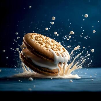 Sandwich cookies with fresh vanilla cream flow photo