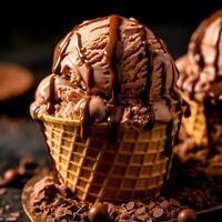 Delicious Cold sweat ice cream with chocolate on the dark photo