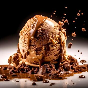 Sweat ice cream with delicious dark chocolates flow on the dark background photo