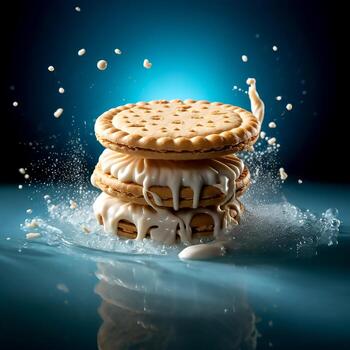 ai generativo emparedado galletas y Fresco vainilla crema fluir en el resumen antecedentes foto