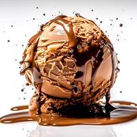 Delicious Cold sweat ice cream with fresh chocolate flow on white background photo