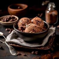 AI Generative Delicious Cold sweat ice cream with chocolate in the bowl photo