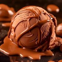 Delicious Cold sweat ice cream with chocolate flow photo
