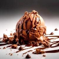 Delicious Cold sweat ice cream with fresh chocolate flow and slices photo